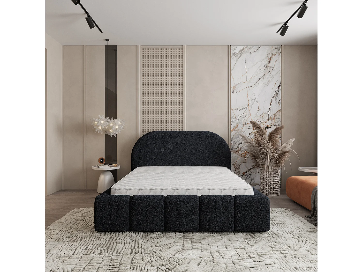 Gestoffeerd bed FLUSSO 180x200 cm - Bouclé stof - Zwart