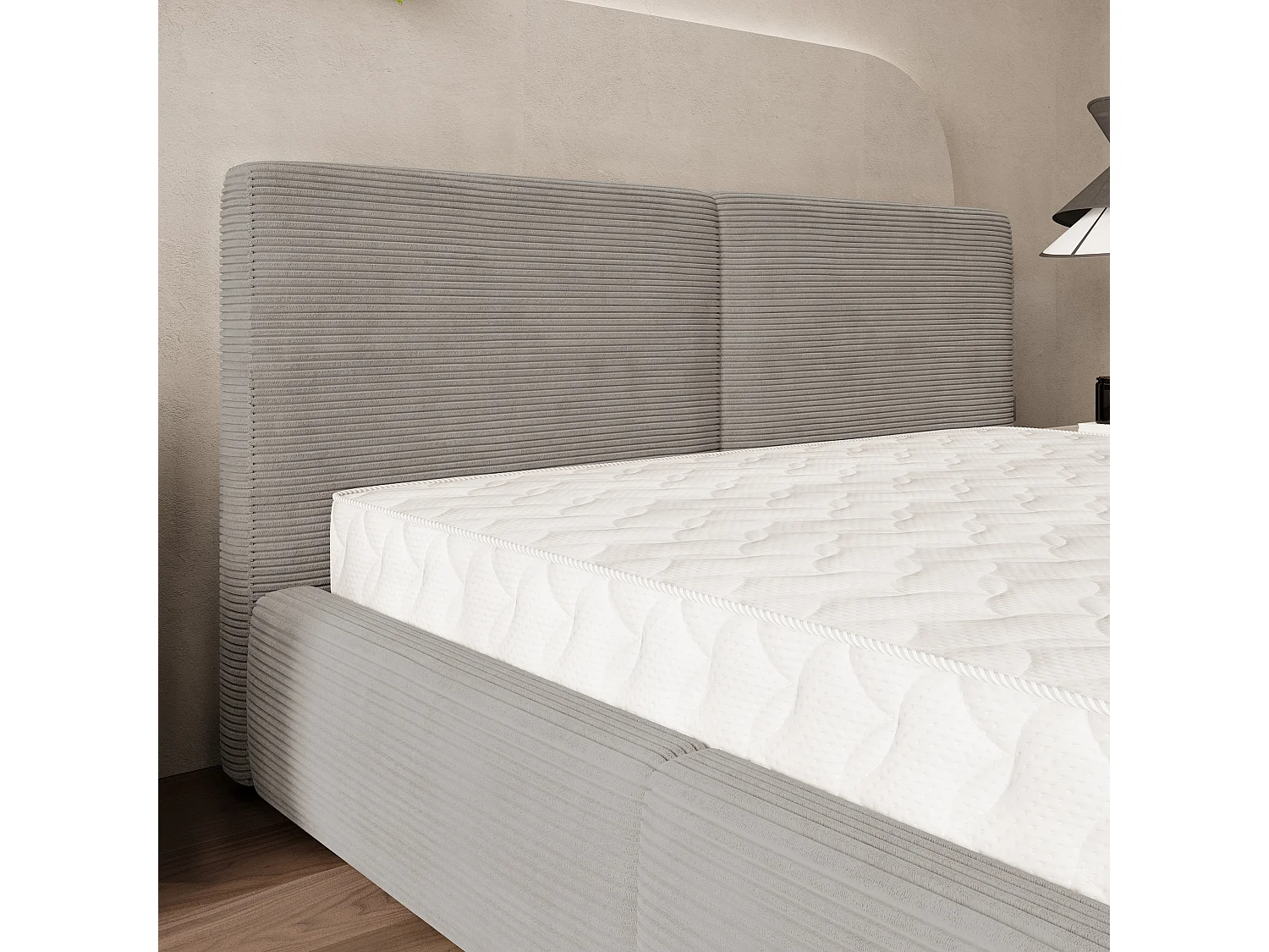 Gestoffeerd bed FELURO 140x200 cm - Corduroy stof - Lichtgrijs