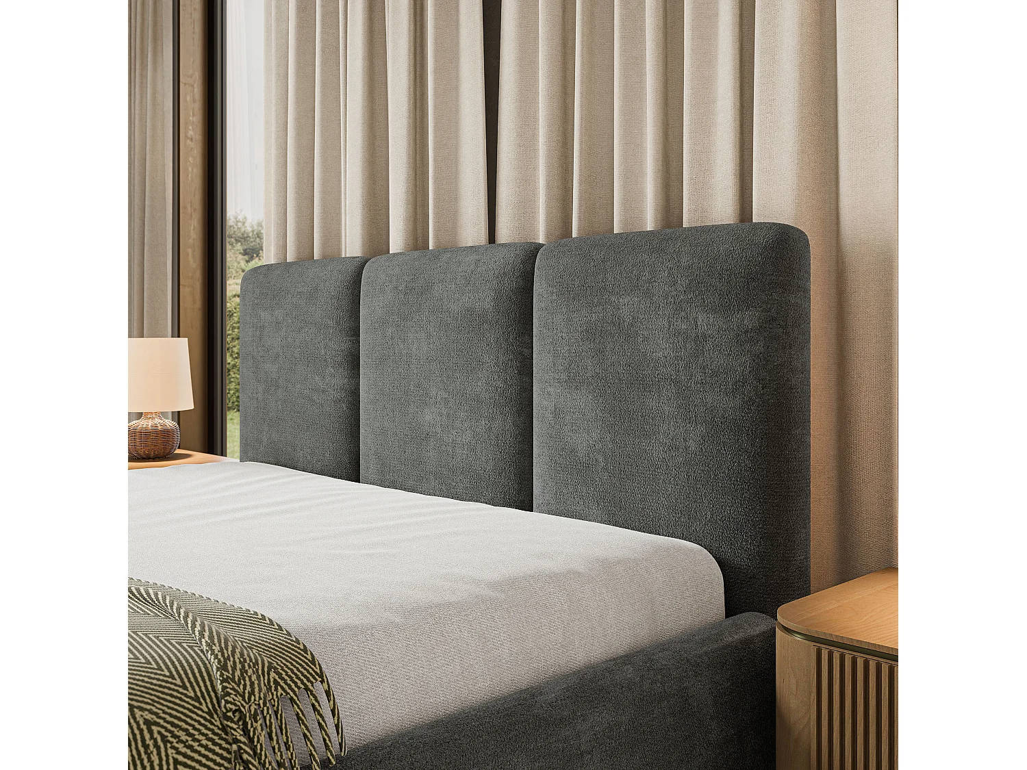 Gestoffeerd bed MORENA 140x200 cm - Chenillestof - Grijs