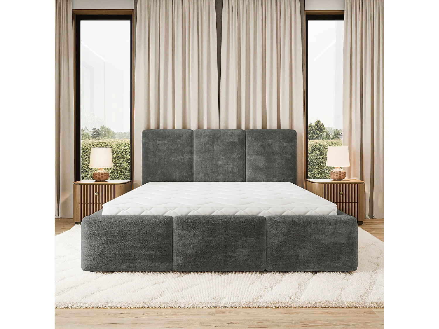 Gestoffeerd bed MORENA 140x200 cm - Chenillestof - Grijs
