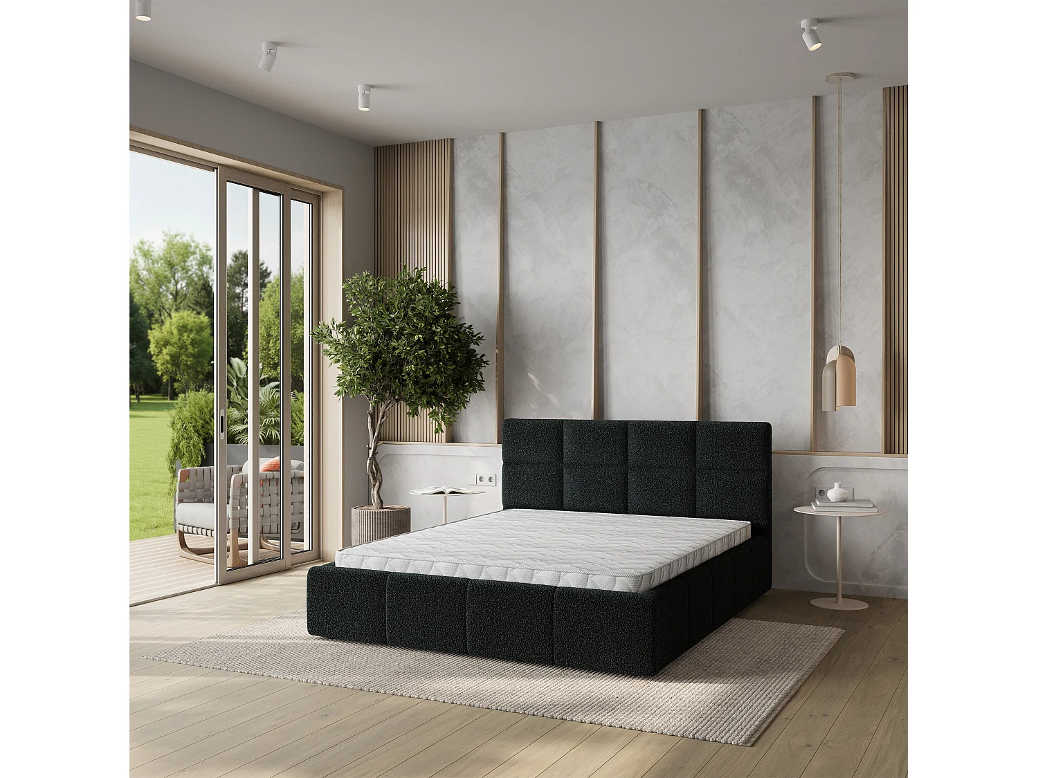 Gestoffeerd bed COMO 180x200 cm - Bouclé stof - Zwart