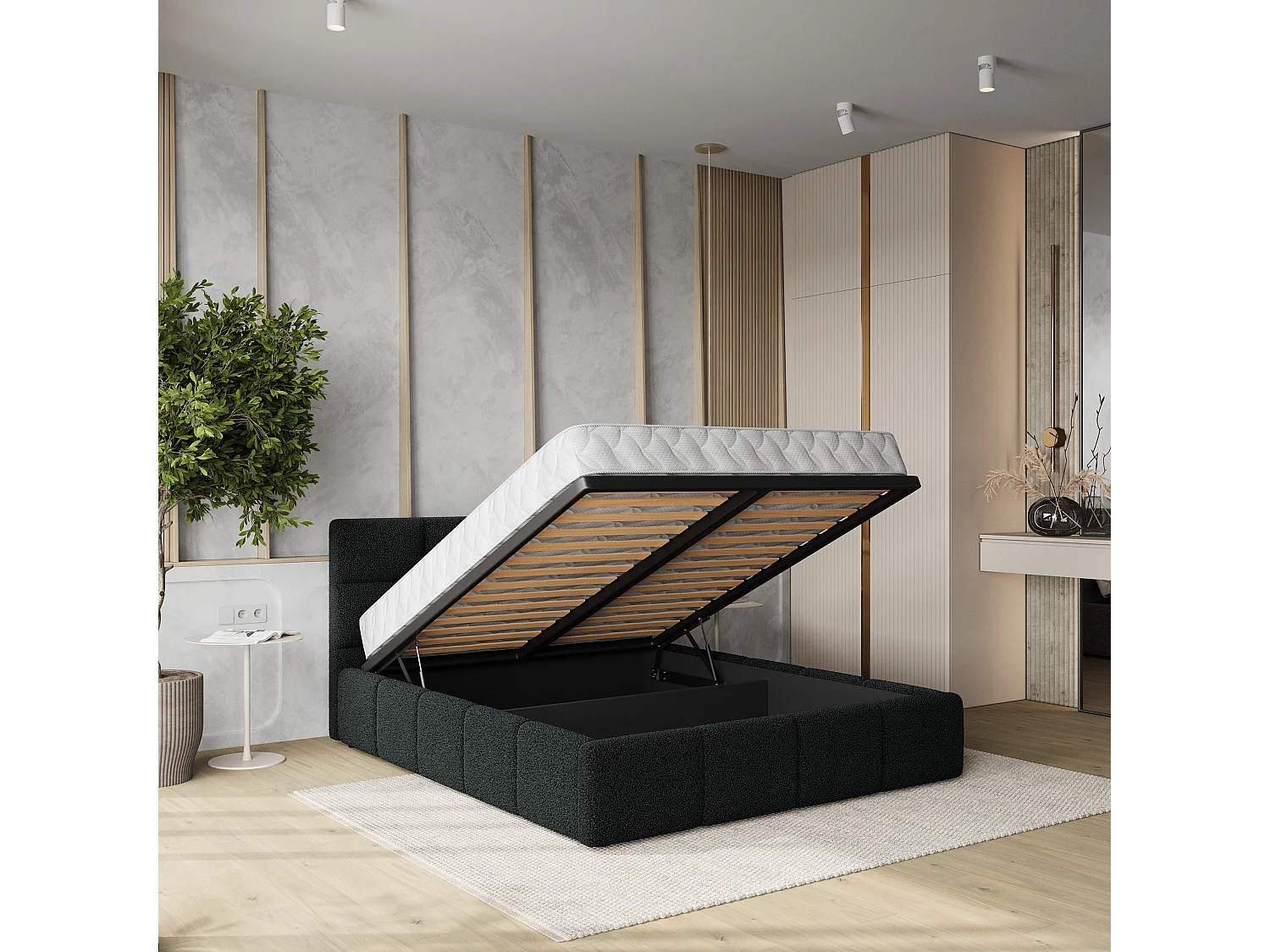 Gestoffeerd bed COMO 180x200 cm - Bouclé stof - Zwart