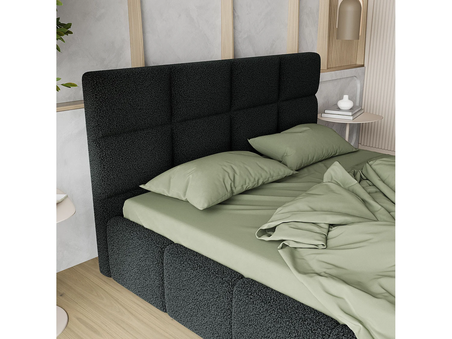Gestoffeerd bed COMO 180x200 cm - Bouclé stof - Zwart