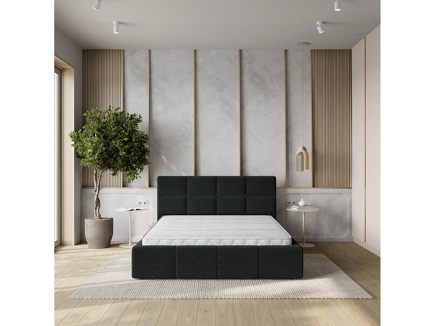 Gestoffeerd bed COMO 180x200 cm - Bouclé stof - Zwart
