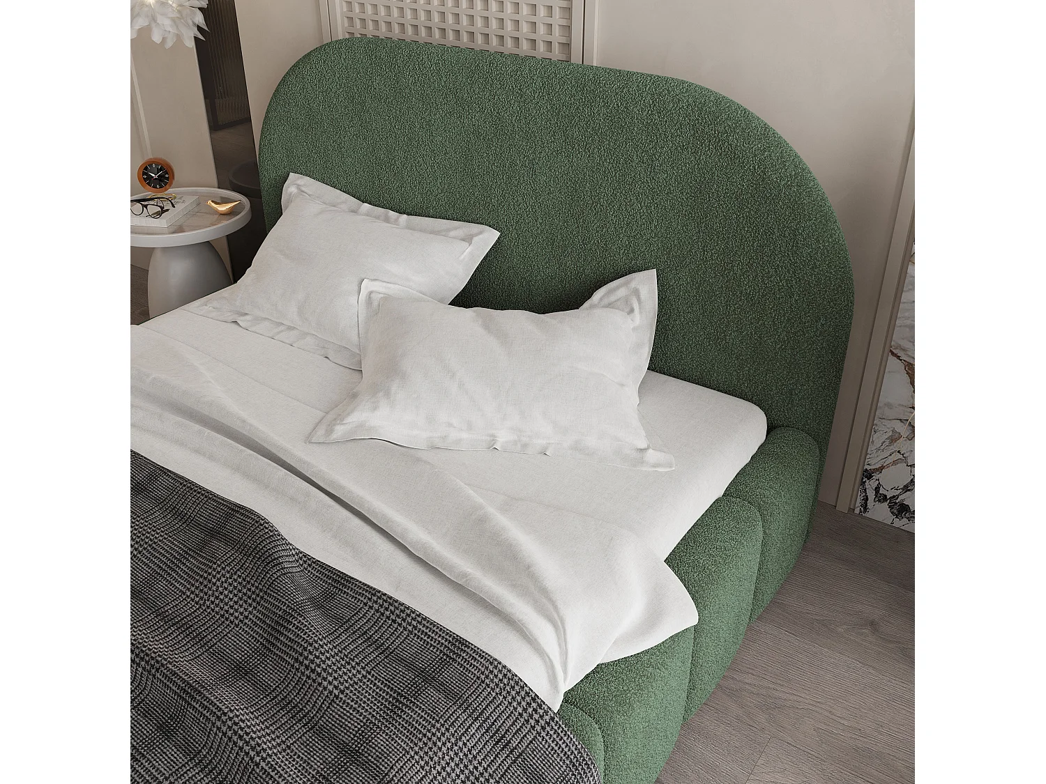 Gestoffeerd bed FLUSSO 200x200 cm - Bouclé stof - Groen
