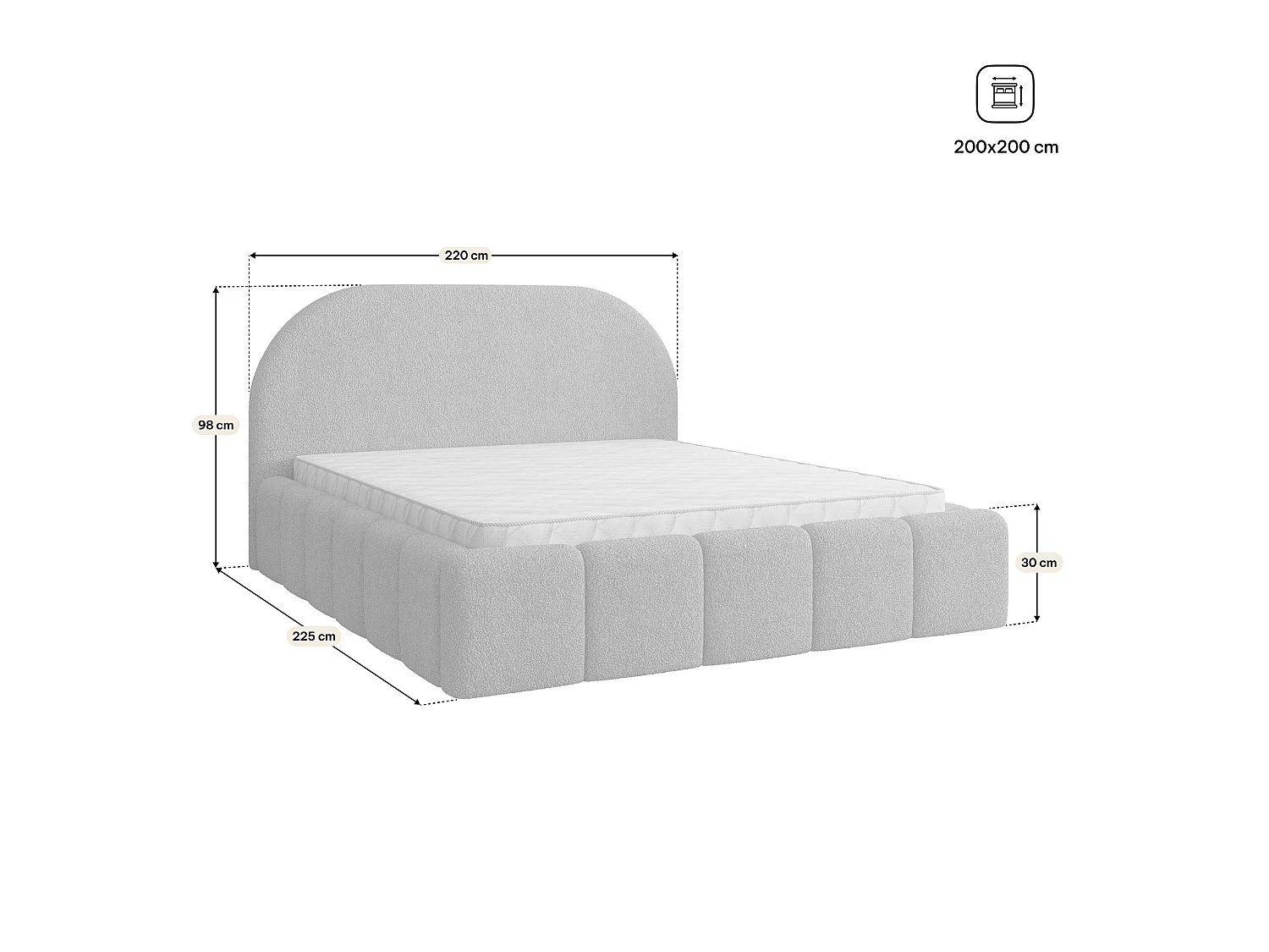Gestoffeerd bed FLUSSO 200x200 cm - Bouclé stof - Groen