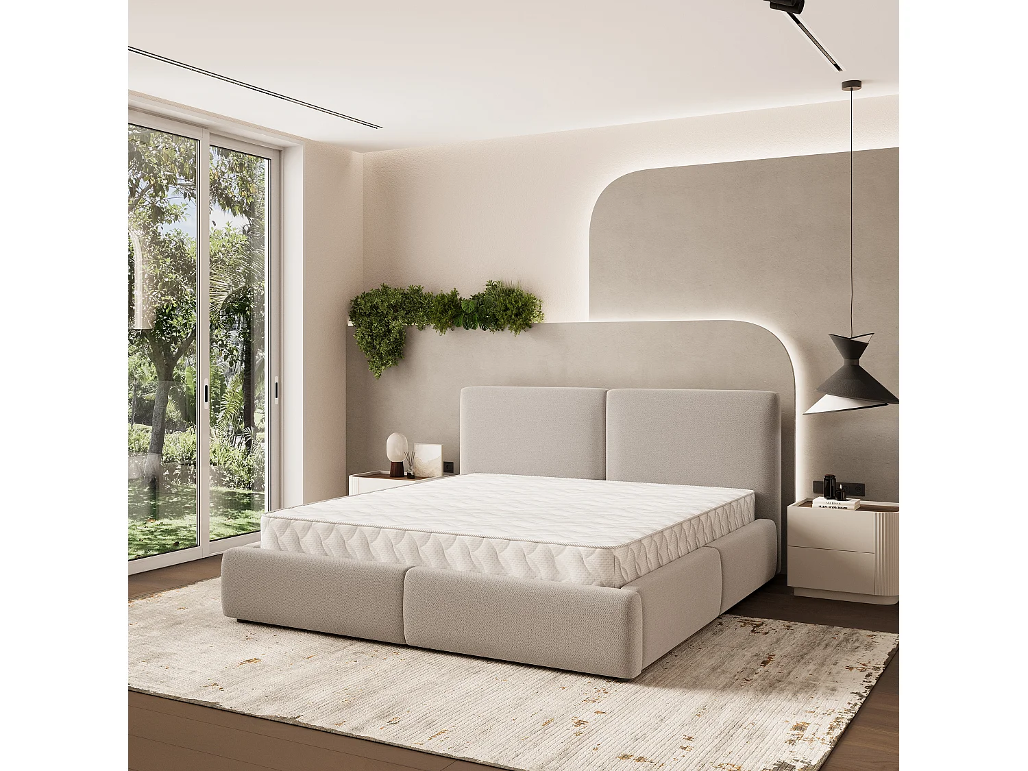 Gestoffeerd bed FELURO 180x200 cm - Geweven stof - Beige