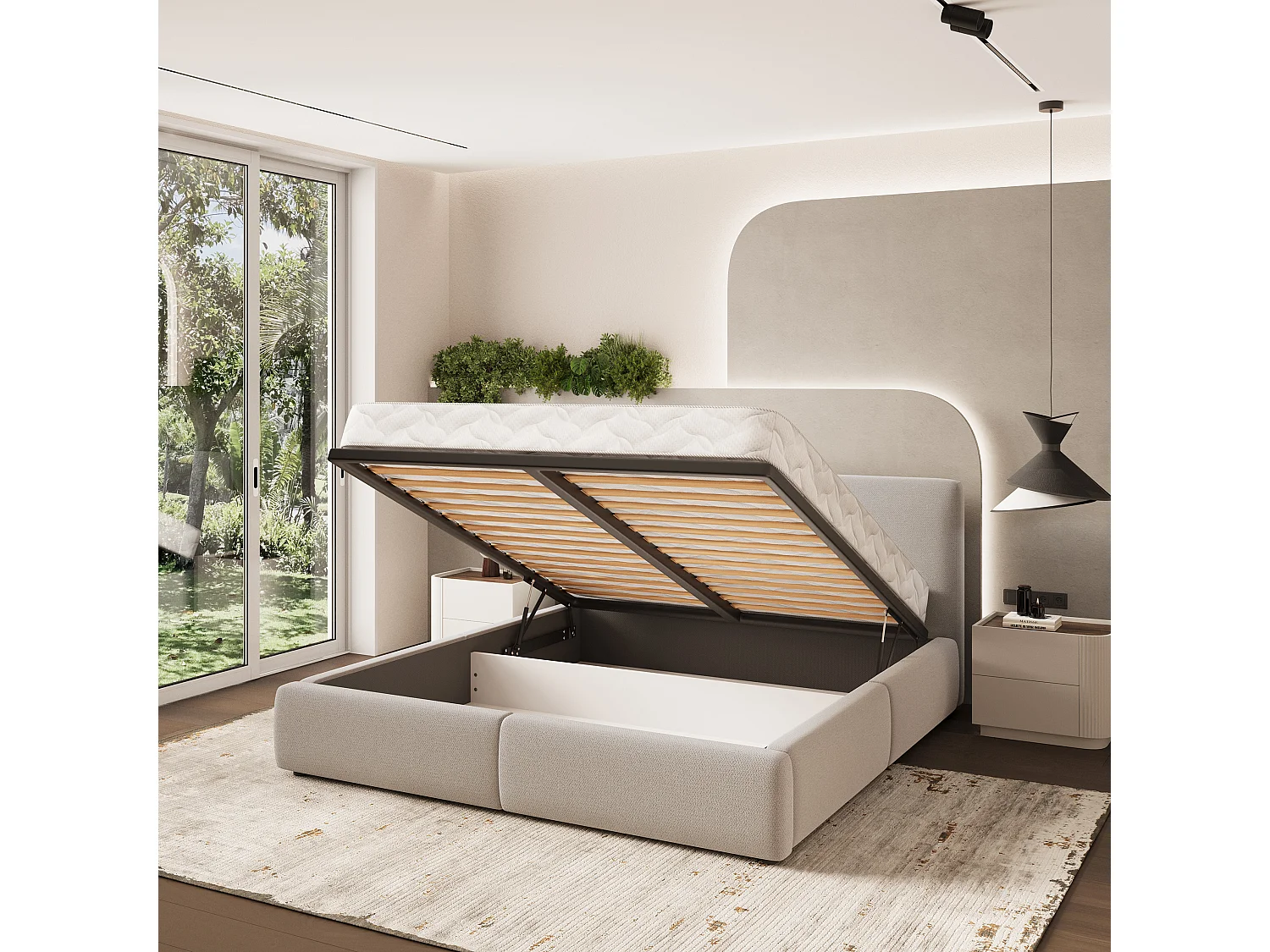 Gestoffeerd bed FELURO 180x200 cm - Geweven stof - Beige