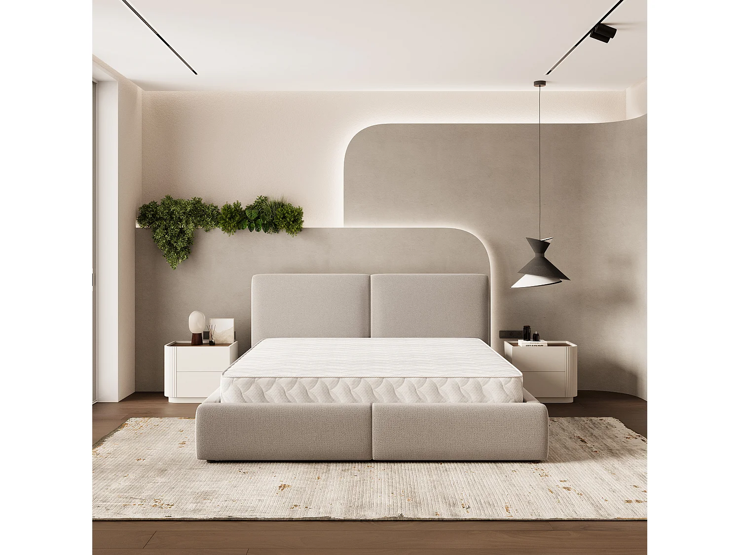 Gestoffeerd bed FELURO 180x200 cm - Geweven stof - Beige