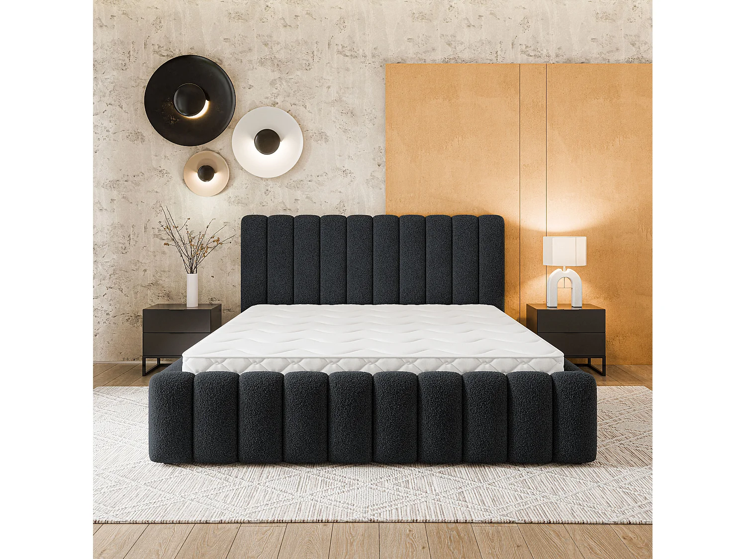 Gestoffeerd bed DINESE 200x200 cm - Bouclé stof - Zwart