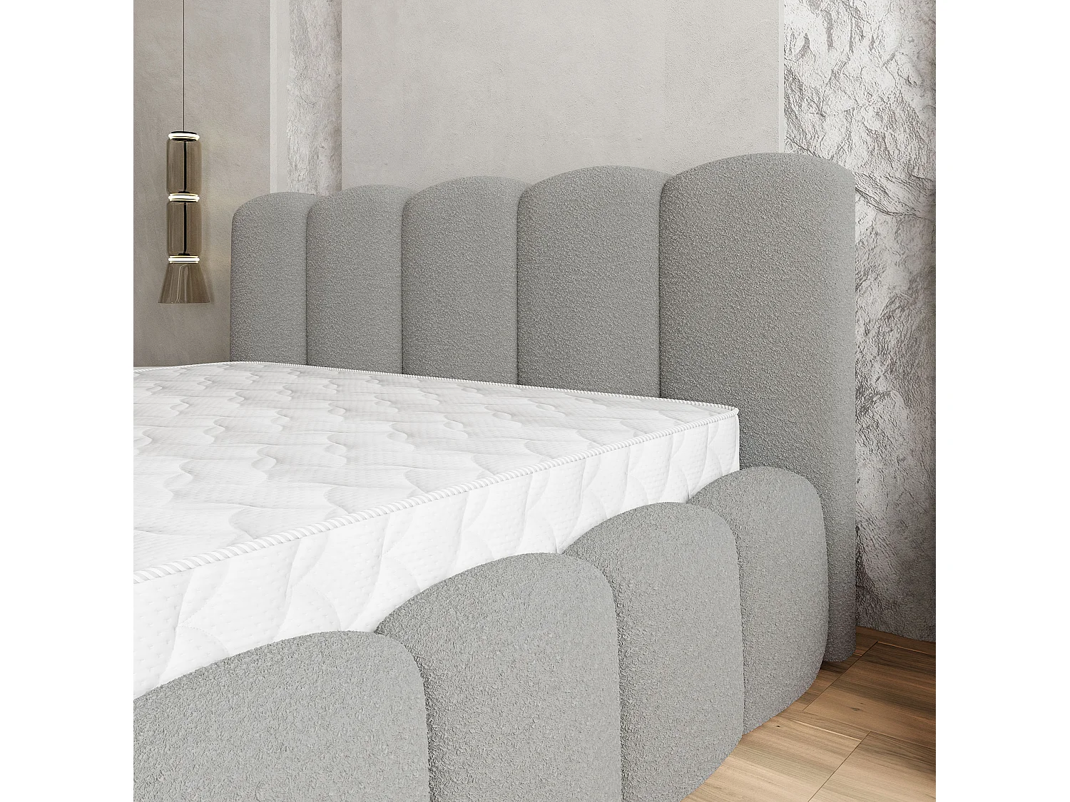 Gestoffeerd bed FALINA 140x200 cm - Bouclé stof - Lichtgrijs