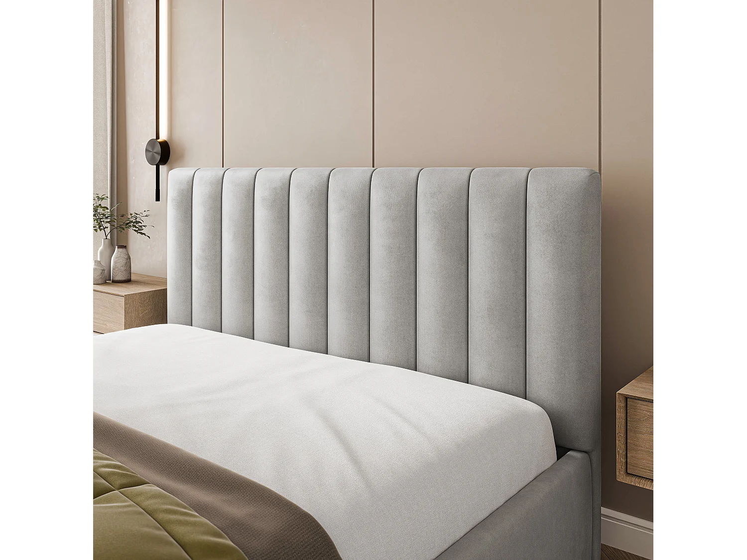 Gestoffeerd bed DEMERA 180x200 cm - Fluwelen stof - Lichtgrijs