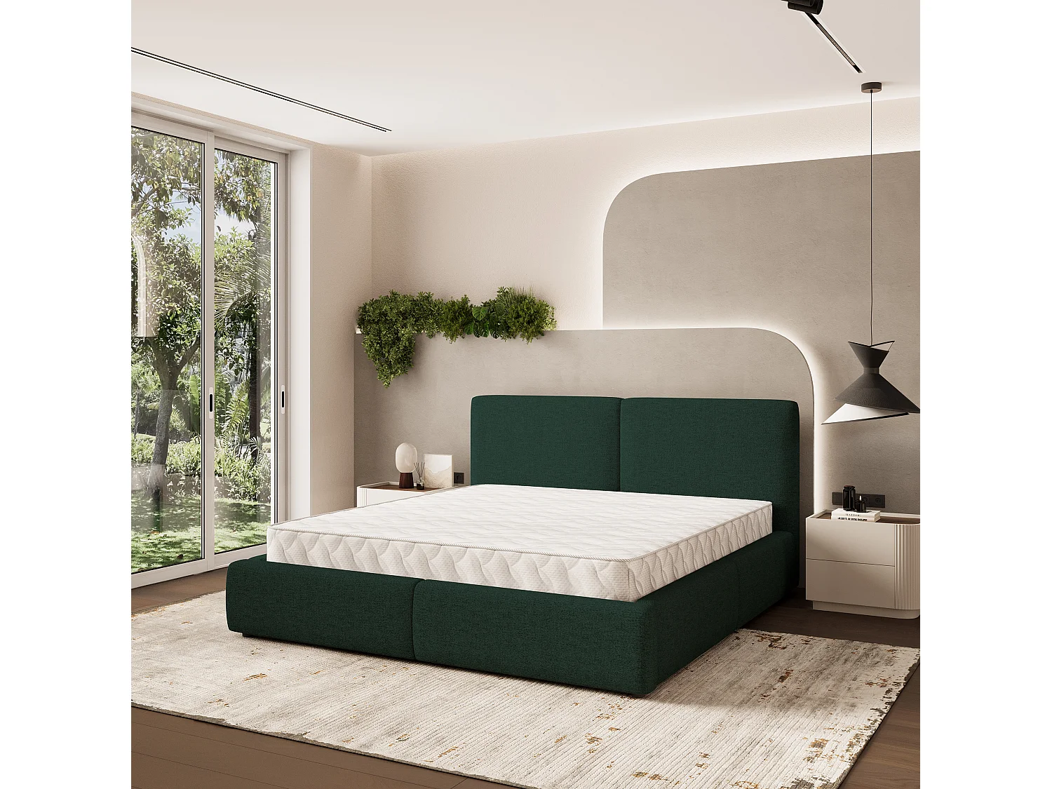 Gestoffeerd bed FELURO 160x200 cm - Geweven stof - Groen