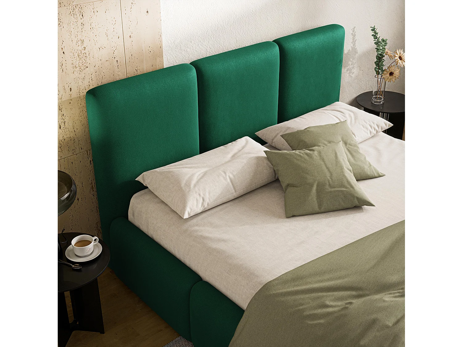 Gestoffeerd bed ARSIL 160x200 cm - Pluche stof - Flessengroen