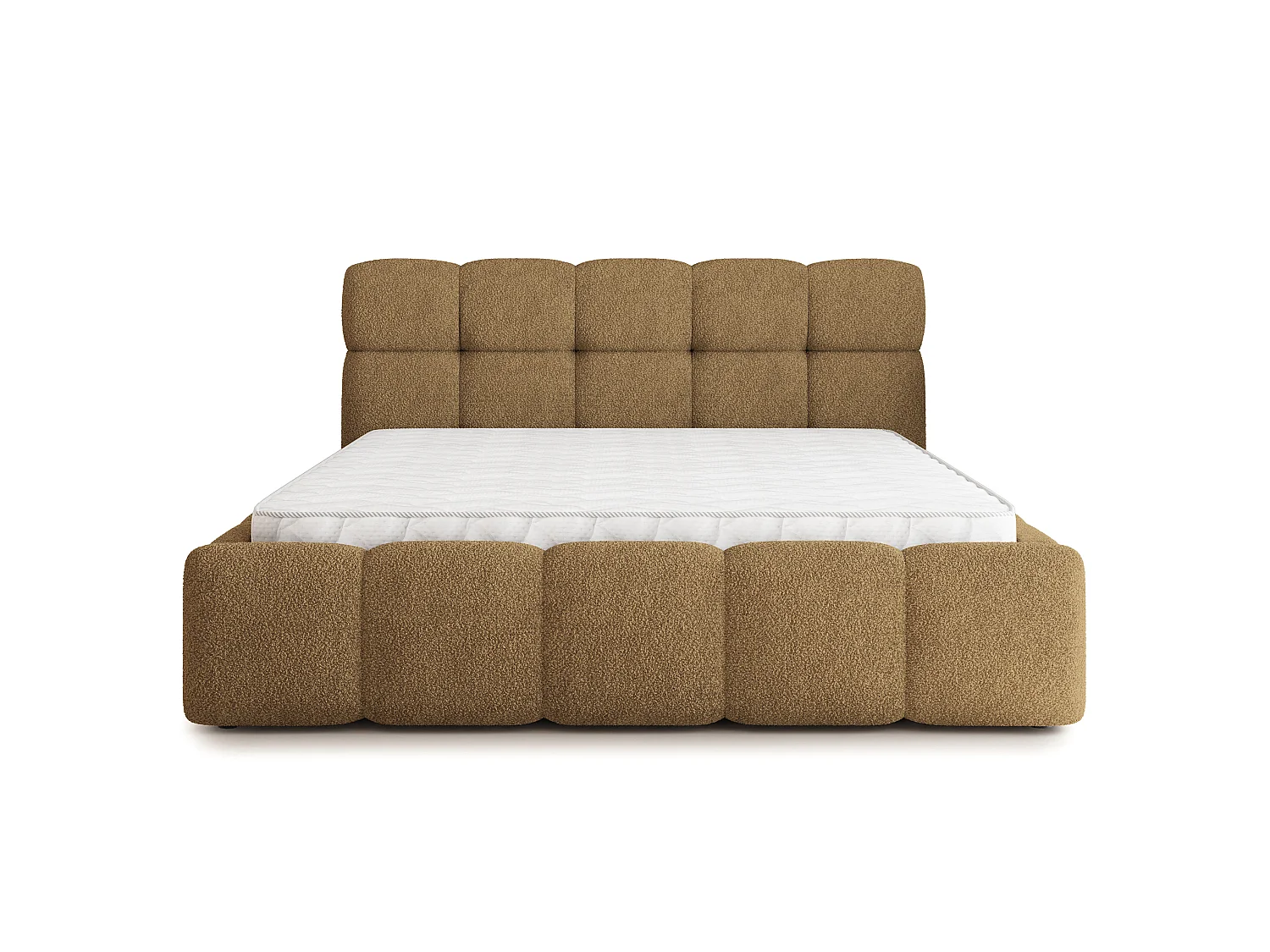 Lit Coffre FARU 200x200 cm - Tissu bouclé - Miel