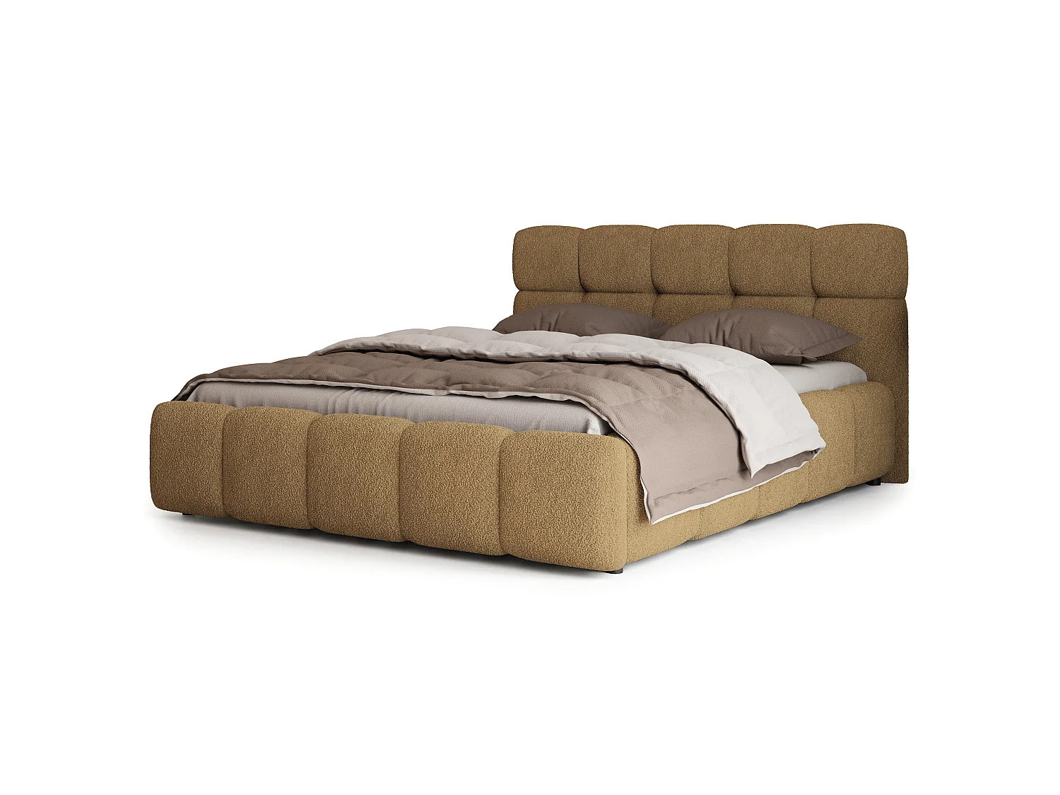 Lit Coffre FARU 200x200 cm - Tissu bouclé - Miel
