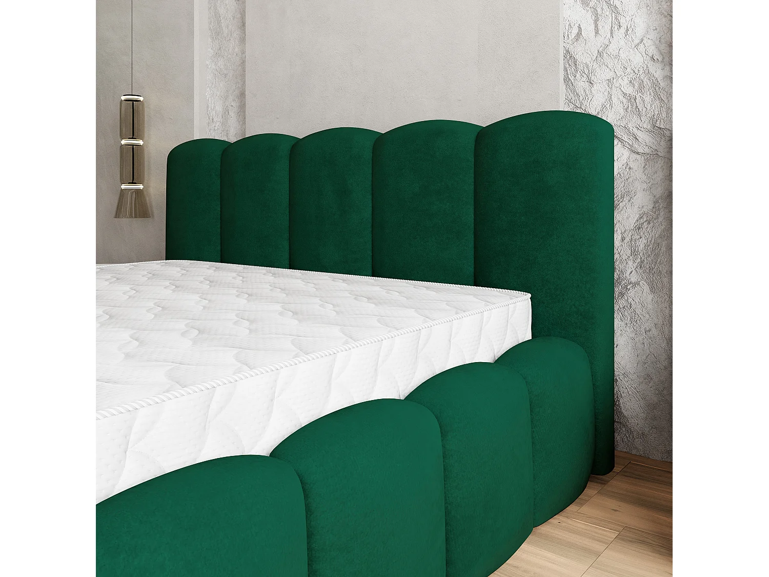 Gestoffeerd bed FALINA 140x200 cm - Pluche stof - Flessengroen