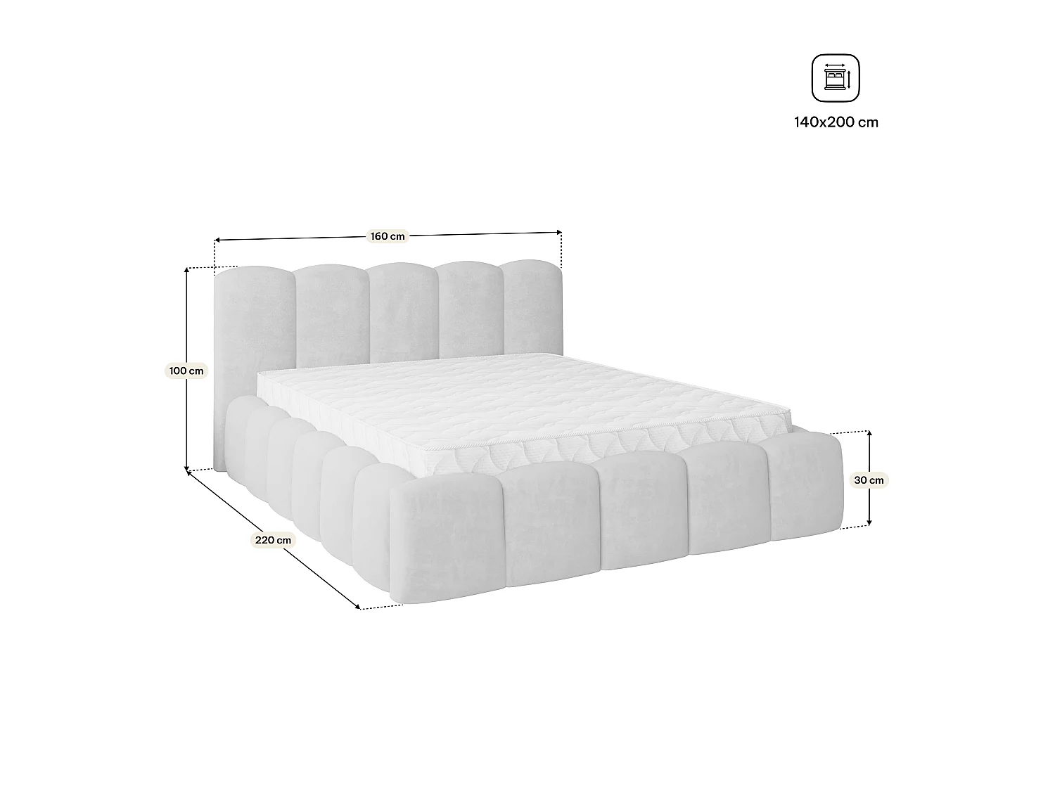 Gestoffeerd bed FALINA 140x200 cm - Pluche stof - Flessengroen