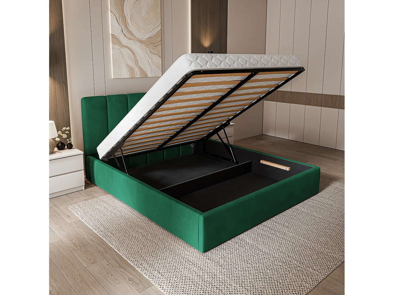 Gestoffeerd bed NEMIS 160x200 cm - Fluwelen stof - Flessengroen