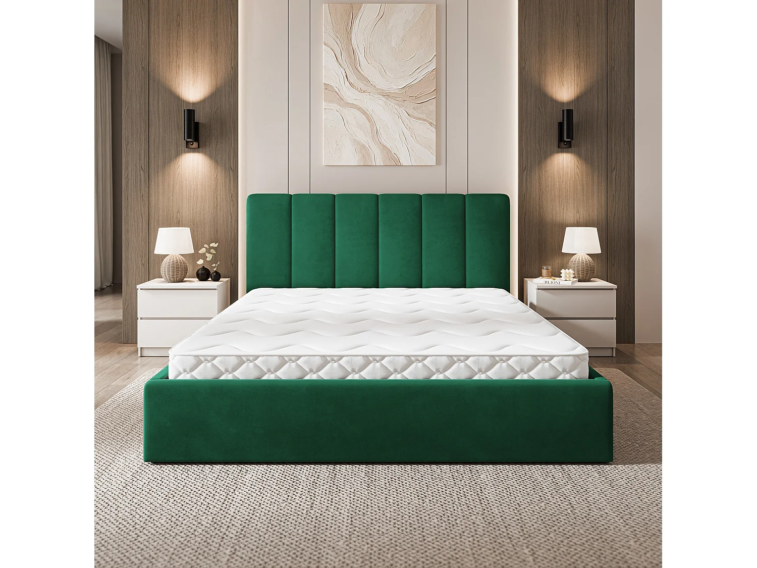Gestoffeerd bed NEMIS 160x200 cm - Fluwelen stof - Flessengroen