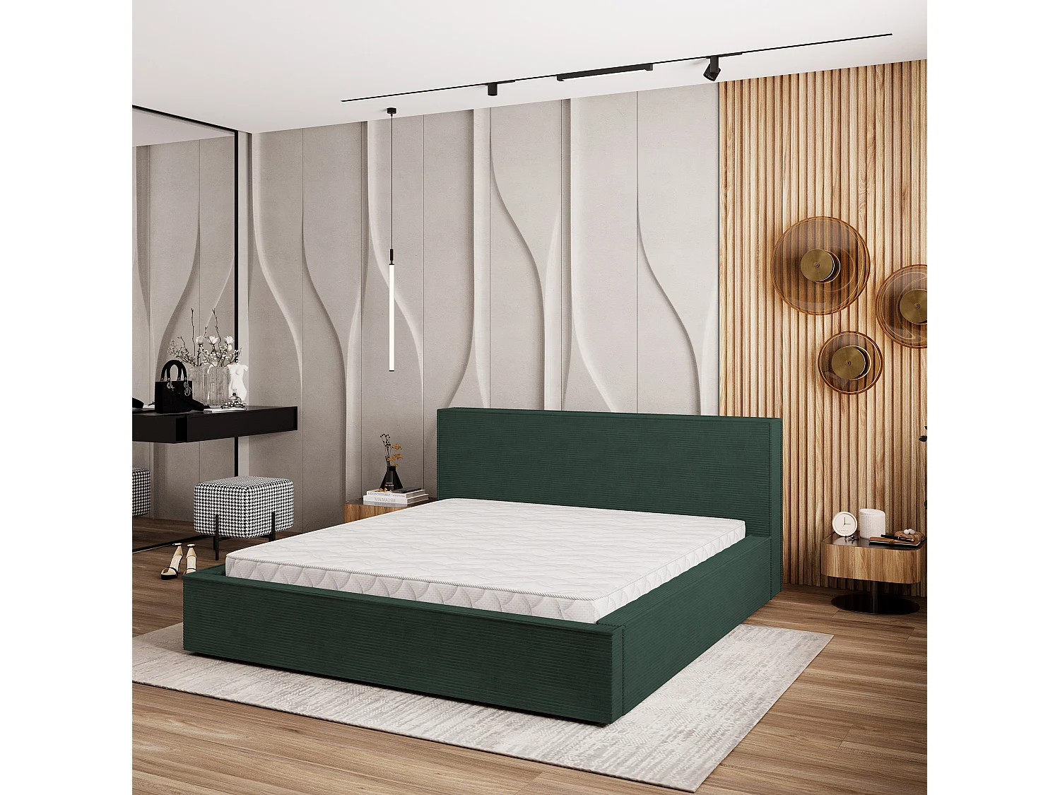 Gestoffeerd bed CELORA 180x200 cm - Corduroy stof - Groen