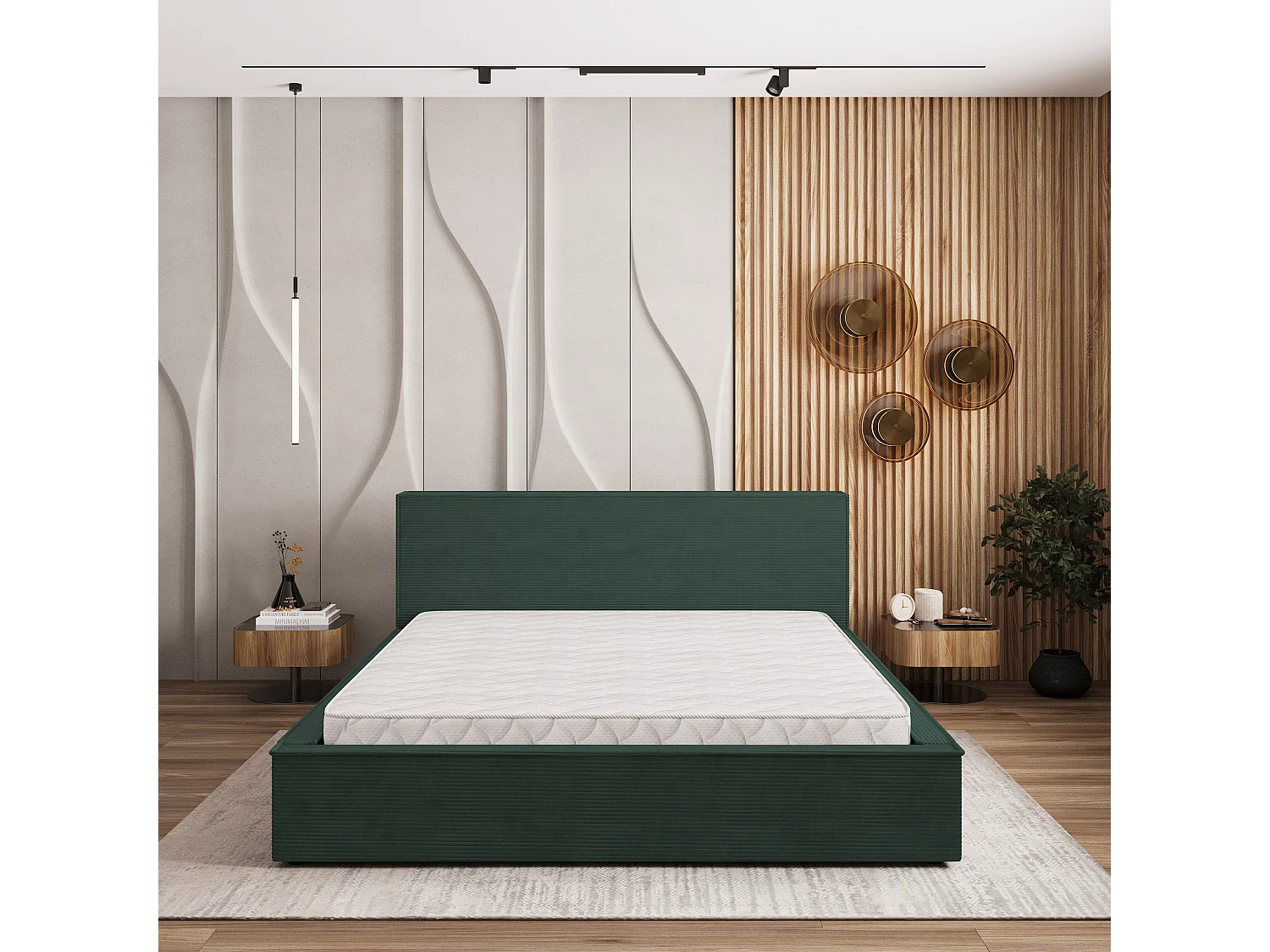 Gestoffeerd bed CELORA 180x200 cm - Corduroy stof - Groen