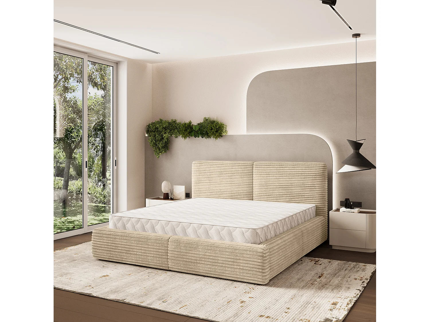 Gestoffeerd bed FELURO 180x200 cm - Corduroy stof - Crème