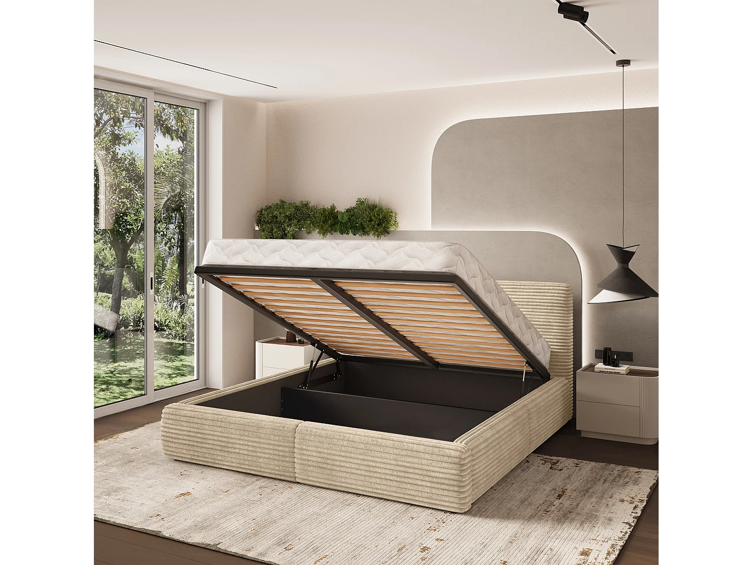 Gestoffeerd bed FELURO 180x200 cm - Corduroy stof - Crème