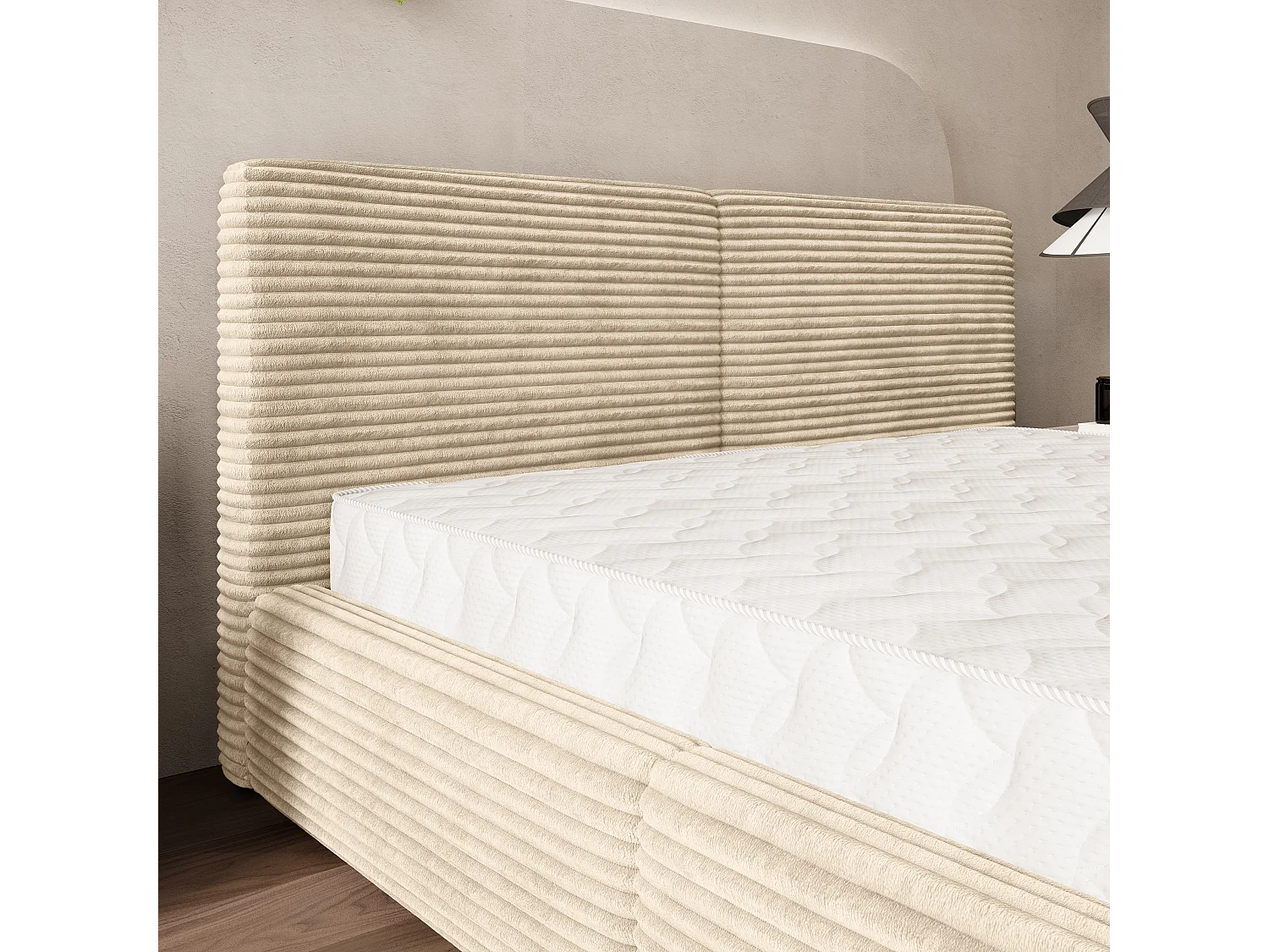 Gestoffeerd bed FELURO 180x200 cm - Corduroy stof - Crème