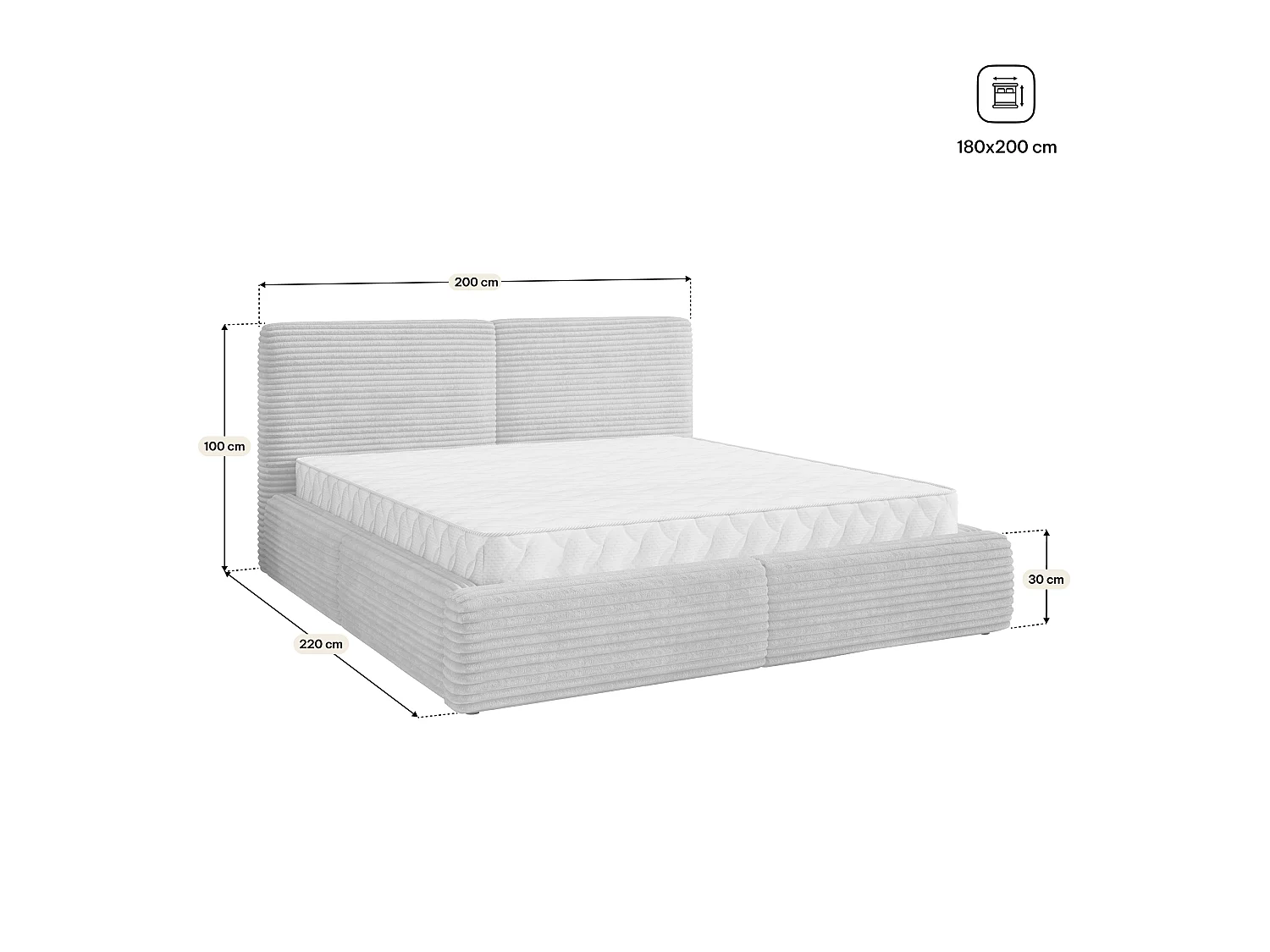 Gestoffeerd bed FELURO 180x200 cm - Corduroy stof - Crème