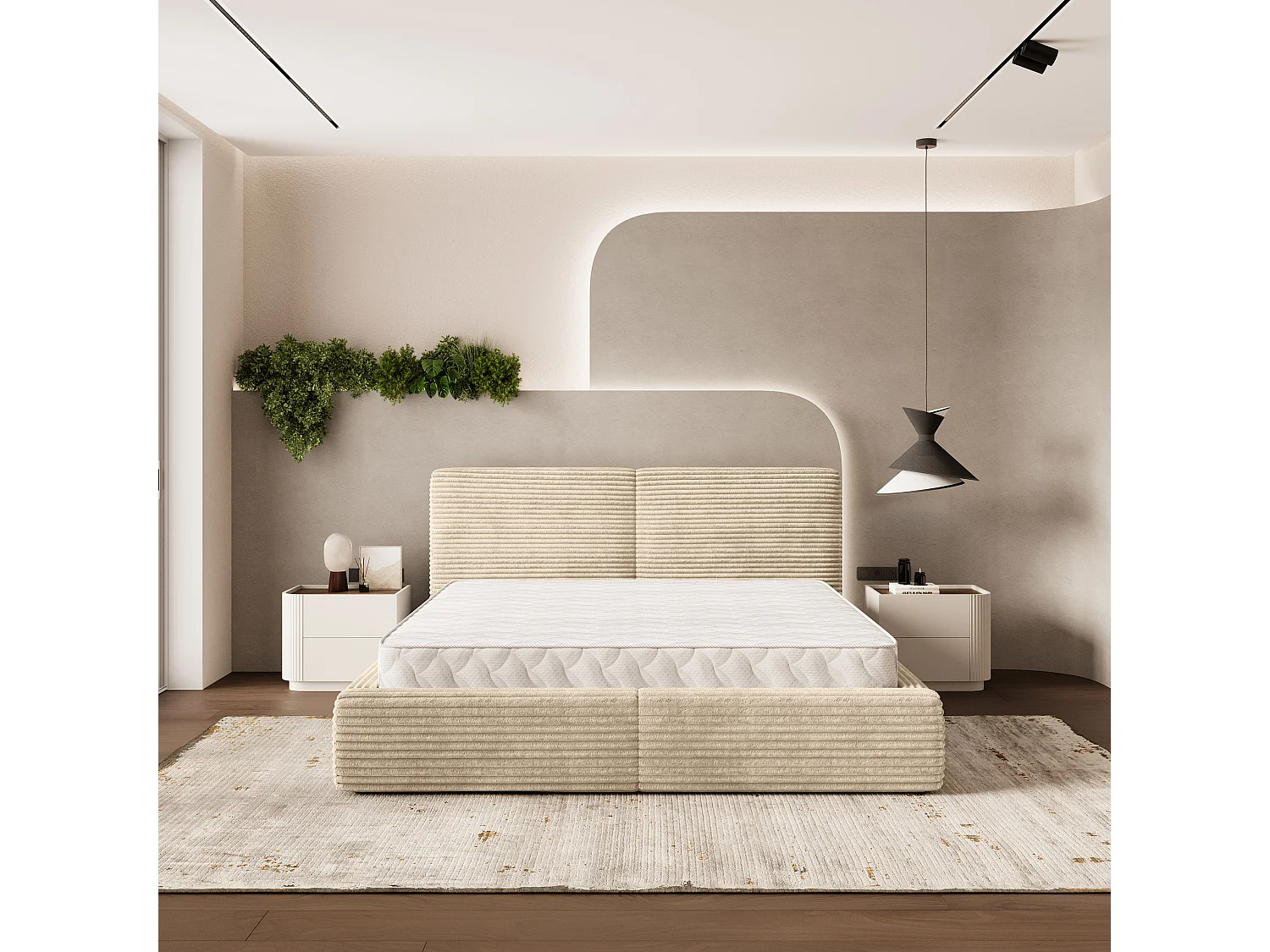 Gestoffeerd bed FELURO 180x200 cm - Corduroy stof - Crème