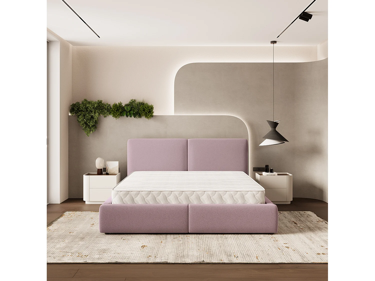 Lit Coffre FELURO 180x200 cm - Tissu tissé - Rose poudré