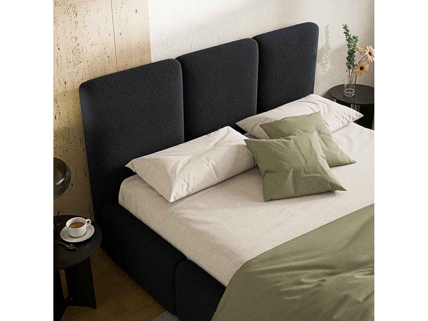 Gestoffeerd bed ARSIL 180x200 cm - Bouclé stof - Zwart