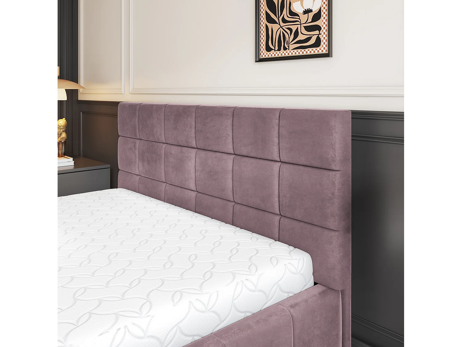 Lit Coffre VERTO 160x200 cm - Tissu peluche - Rose poudré