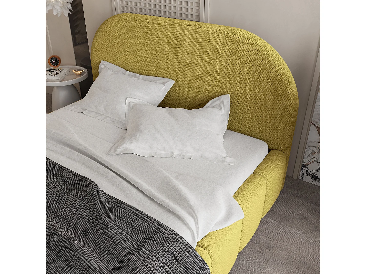 Lit Coffre FLUSSO 160x200 cm - Tissu tissé - Jaune