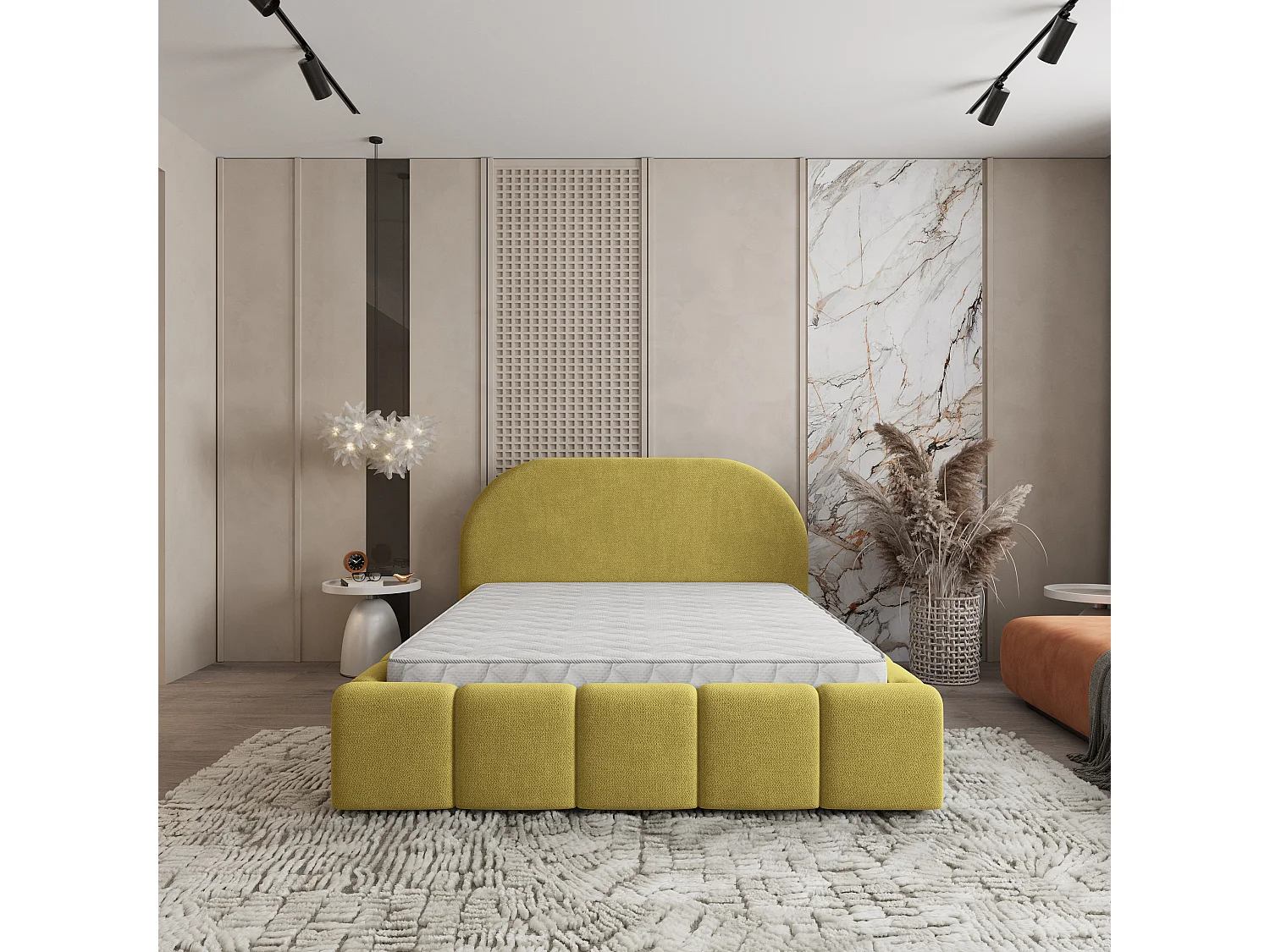 Lit Coffre FLUSSO 160x200 cm - Tissu tissé - Jaune
