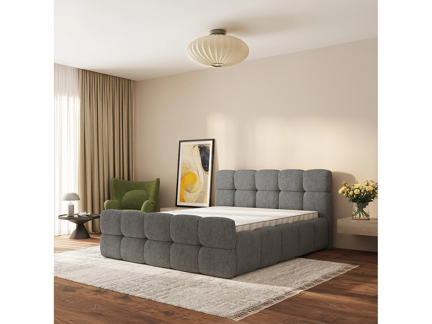 Gestoffeerd bed ELIZJA 180x200 cm - Bouclé stof - Grijs