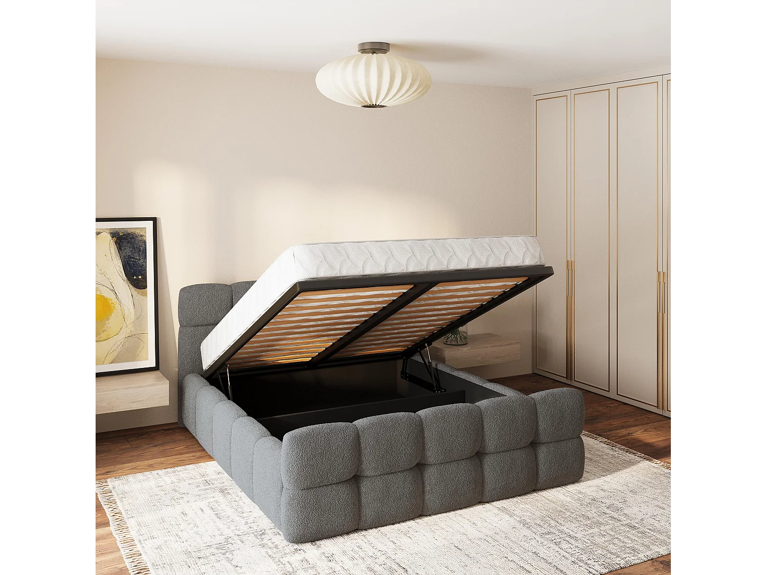 Gestoffeerd bed ELIZJA 180x200 cm - Bouclé stof - Grijs