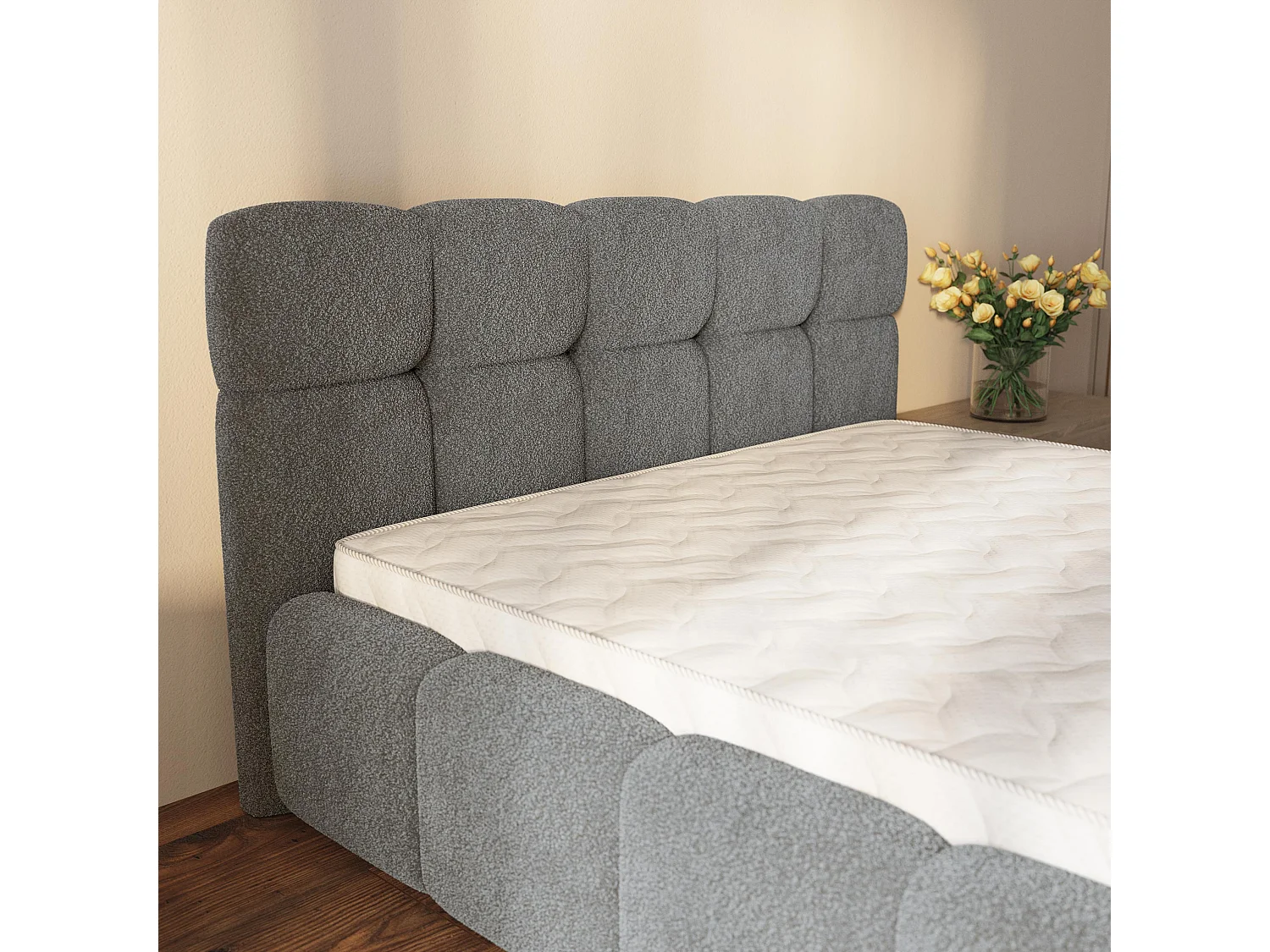 Gestoffeerd bed ELIZJA 180x200 cm - Bouclé stof - Grijs