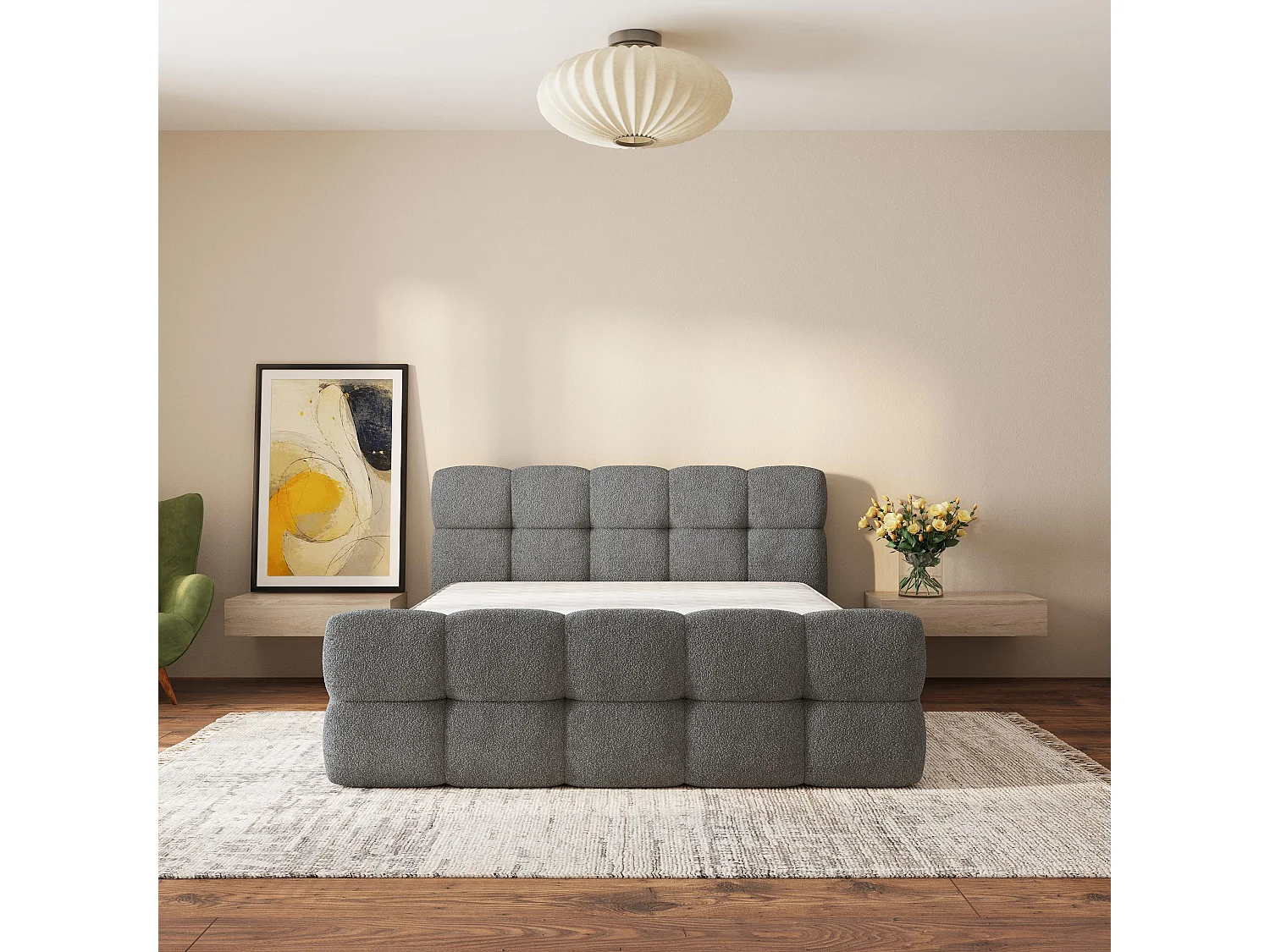 Gestoffeerd bed ELIZJA 180x200 cm - Bouclé stof - Grijs