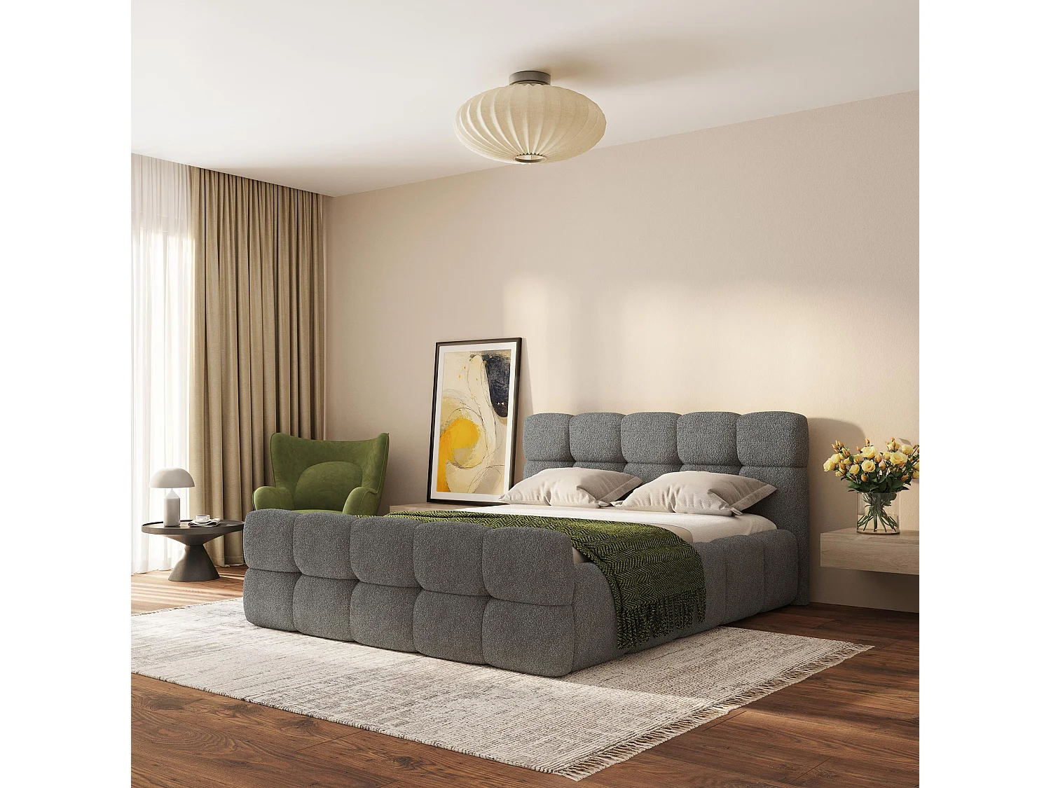 Gestoffeerd bed ELIZJA 180x200 cm - Bouclé stof - Grijs