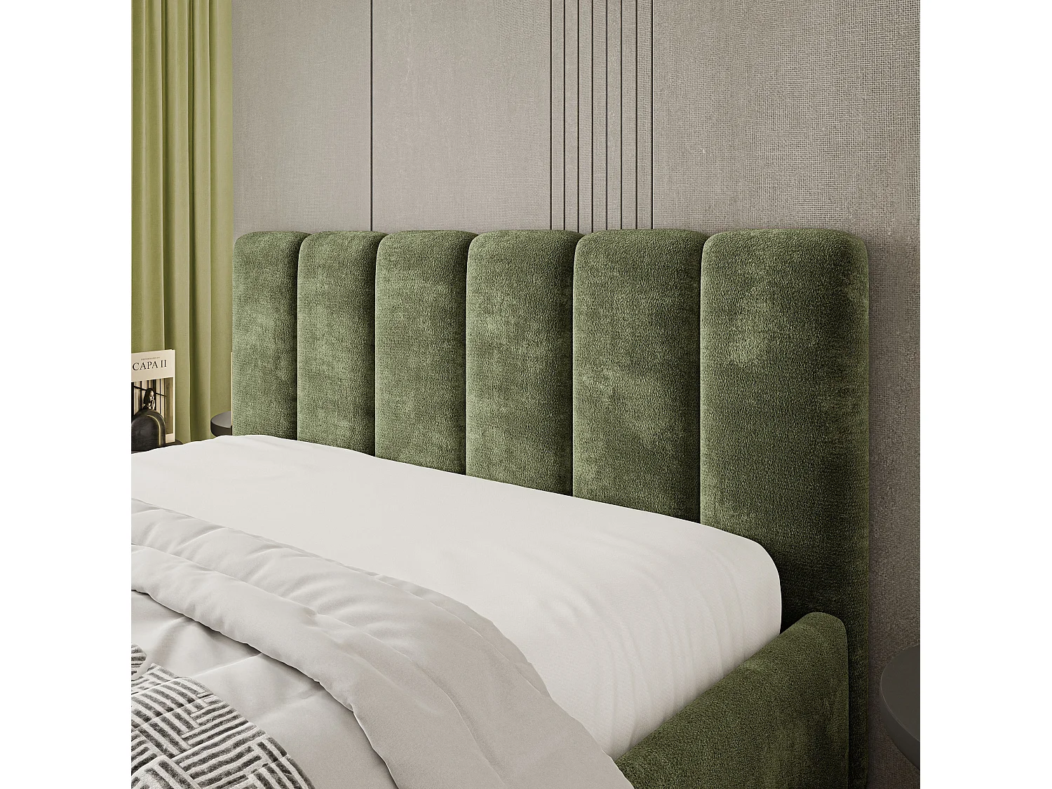 Gestoffeerd bed ATTORA 140x200 cm - Chenillestof - Groen