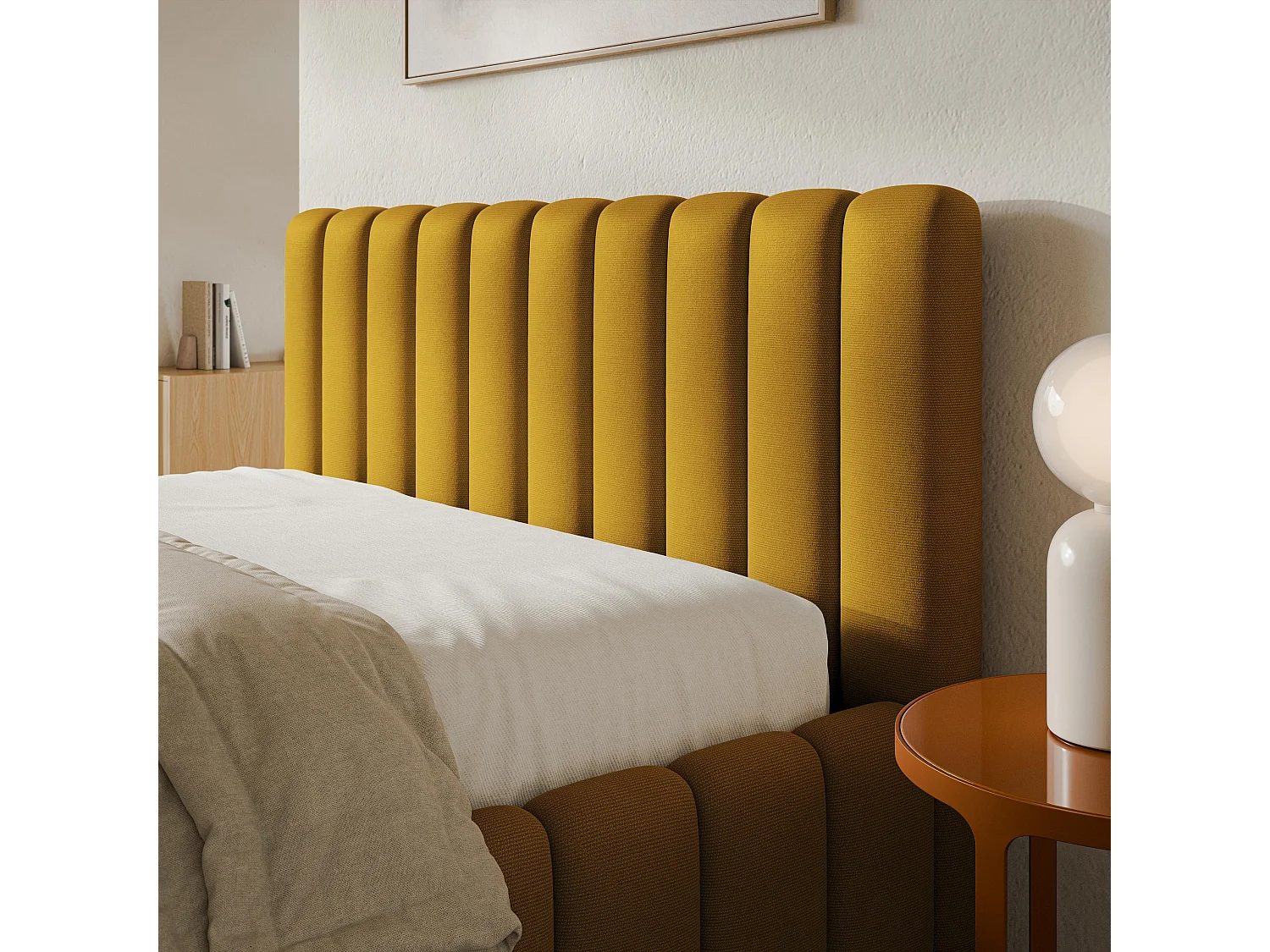 Lit Coffre TEBA 120x200 cm - Tissu peluche - Jaune