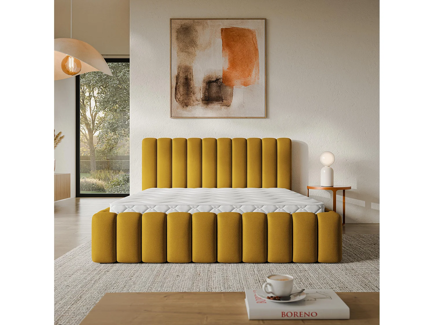 Lit Coffre TEBA 120x200 cm - Tissu peluche - Jaune