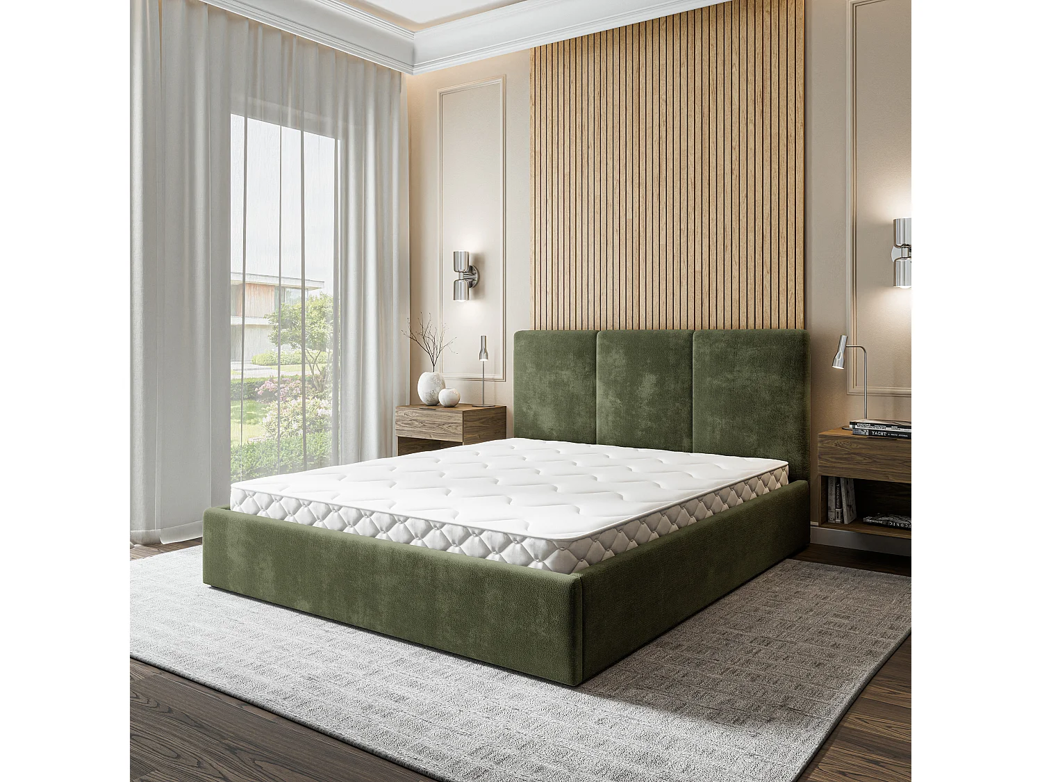 Gestoffeerd bed AZURI 160x200 cm - Chenillestof - Groen
