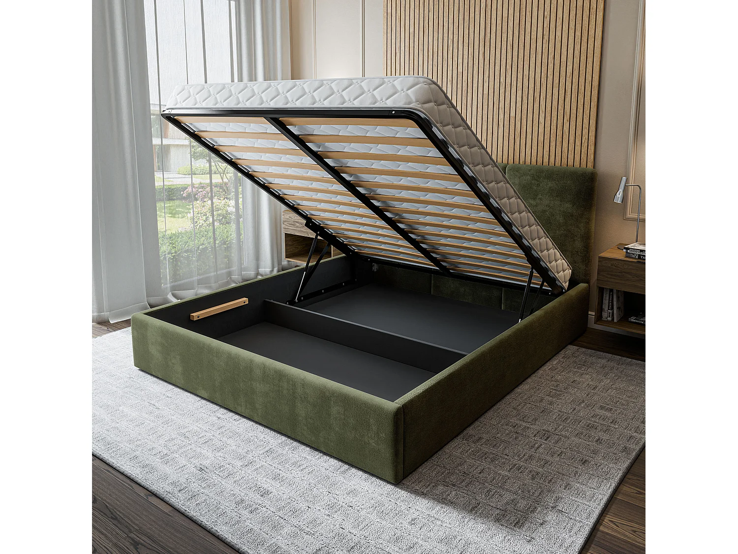 Gestoffeerd bed AZURI 160x200 cm - Chenillestof - Groen