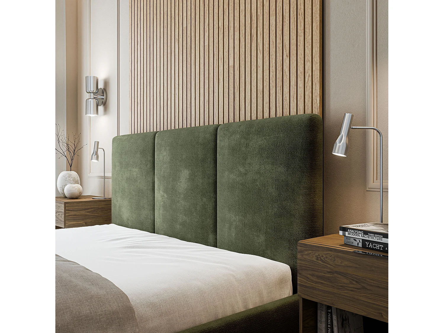 Gestoffeerd bed AZURI 160x200 cm - Chenillestof - Groen