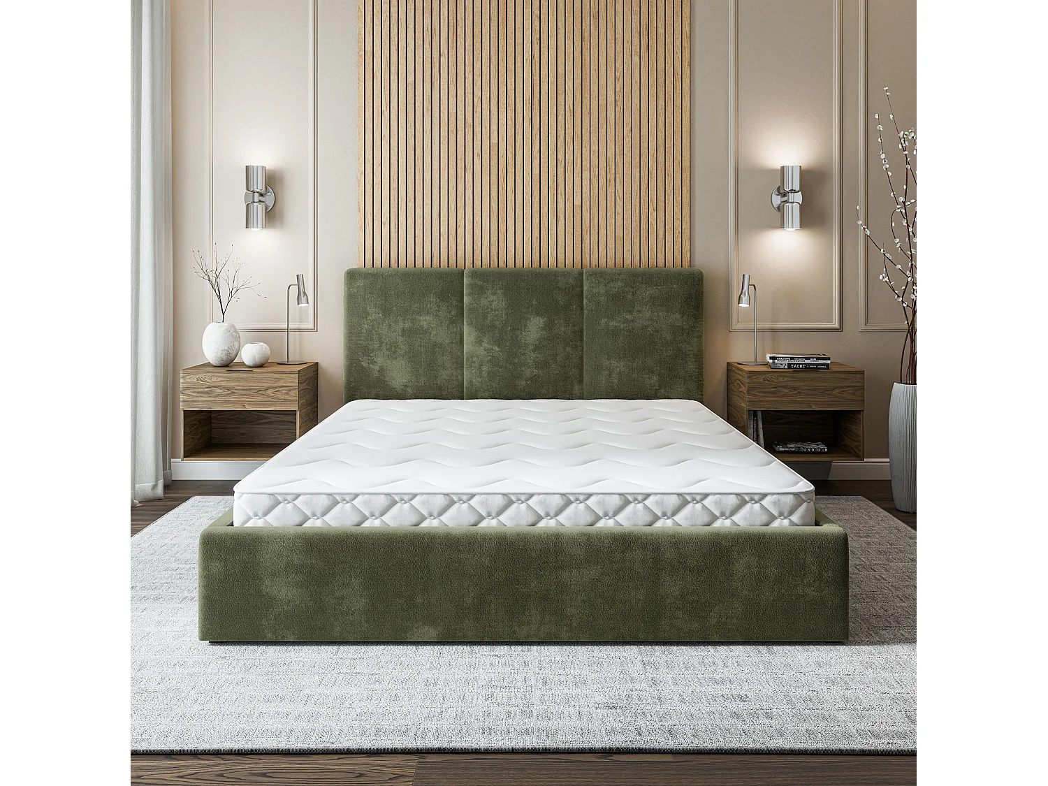 Gestoffeerd bed AZURI 160x200 cm - Chenillestof - Groen