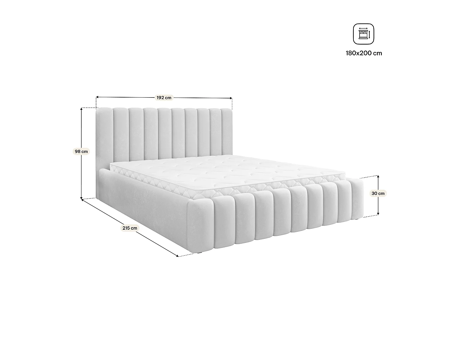 Lit Coffre DINESE 180x200 cm - Tissu peluche - Rose poudré