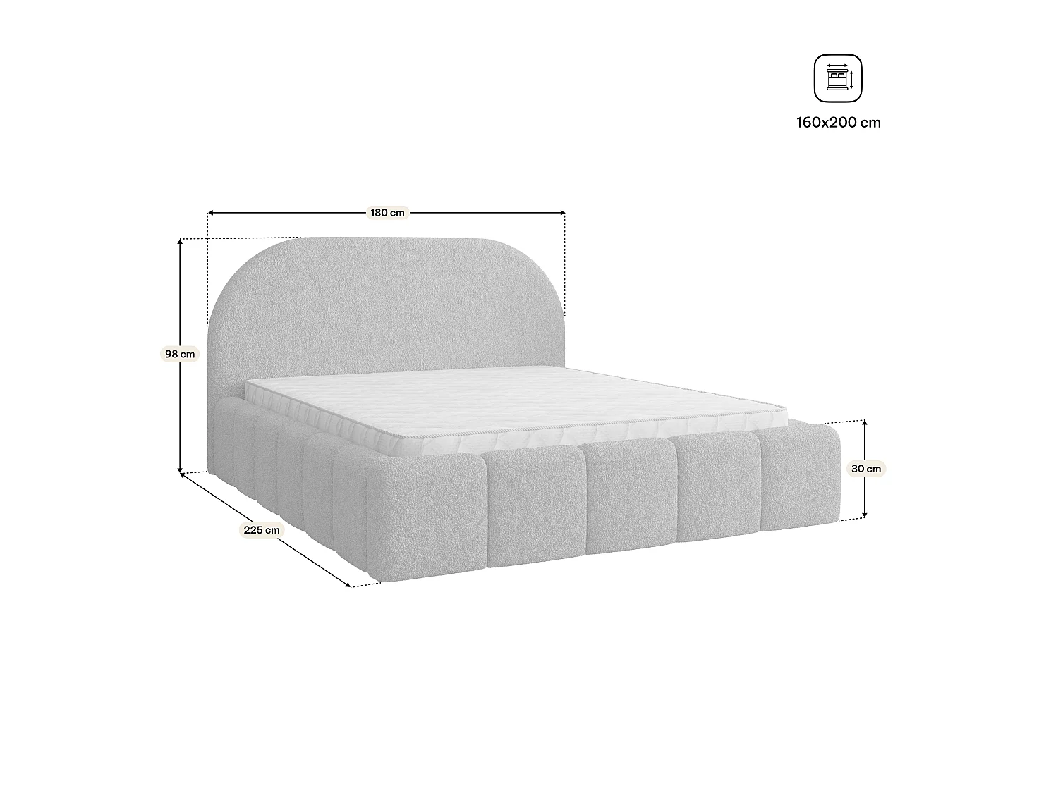 Lit Coffre FLUSSO 160x200 cm - Tissu bouclé - Miel